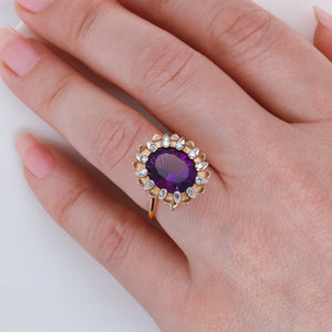 Luxury Cocktail Gold Amethyst Sunflower Ring in yellow and White Gold with Diamonds