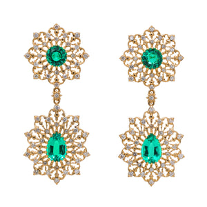 Luxury Statement 18K Gold Emerald Earrings with Diamonds