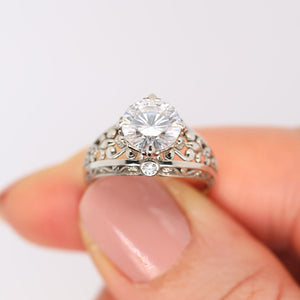 Engagement Ring with Moissanite white gold and Fleur de Lis design