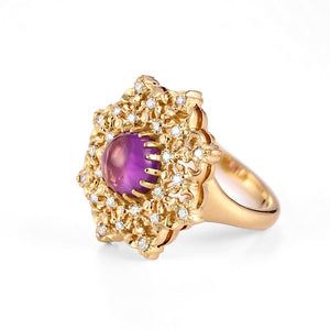 18k gold statement amethyst diamonds ring