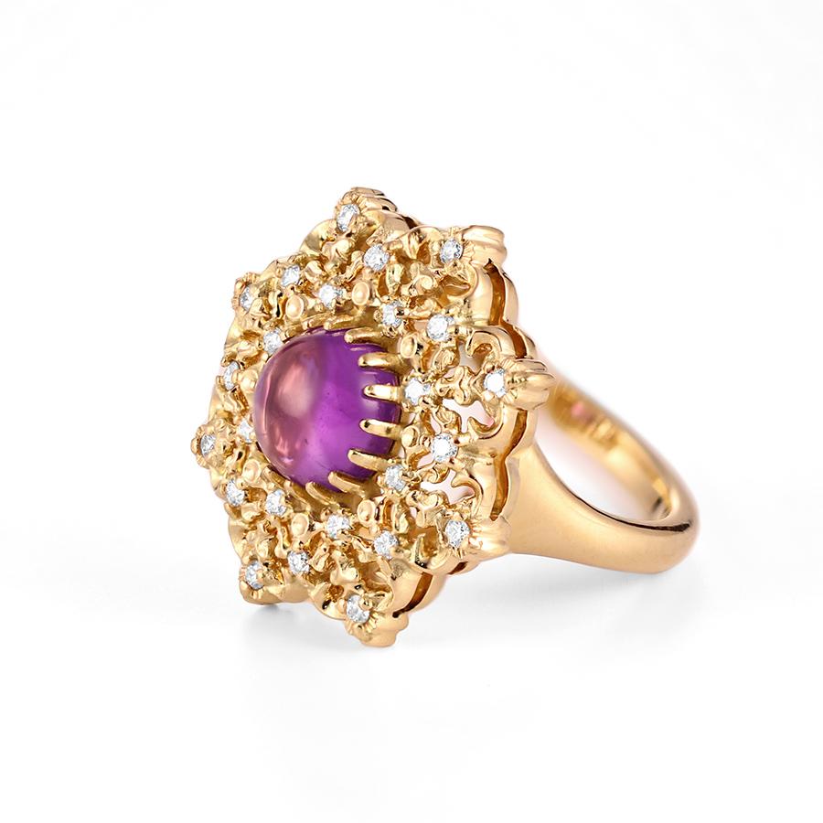 18k gold statement amethyst diamonds ring