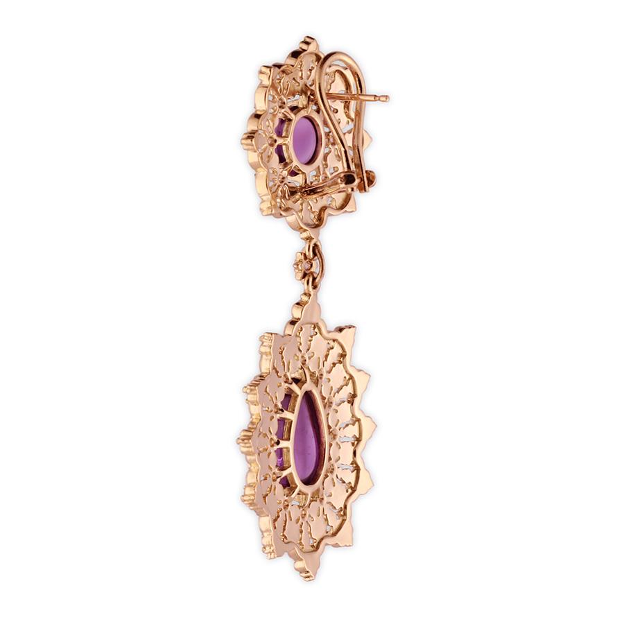 "Amethyst Star" Cocktail Hanging Earrings in 18K Yellow Gold with Diamonds