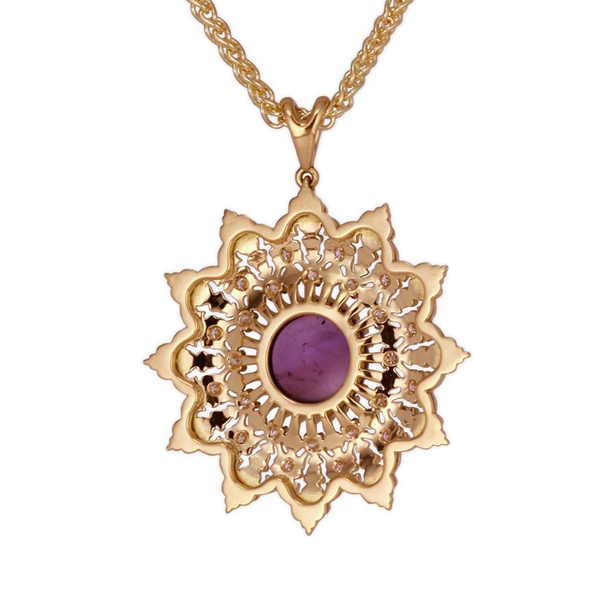 amethyst statement pendant with diamonds 18k Yellow Gold