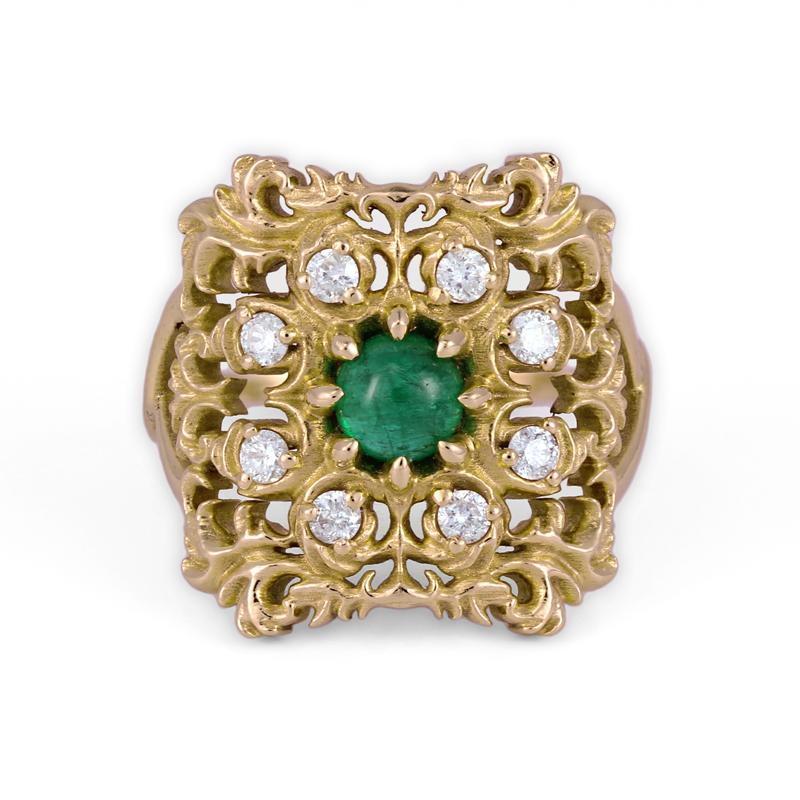 Vintage emerald diamond gold ring