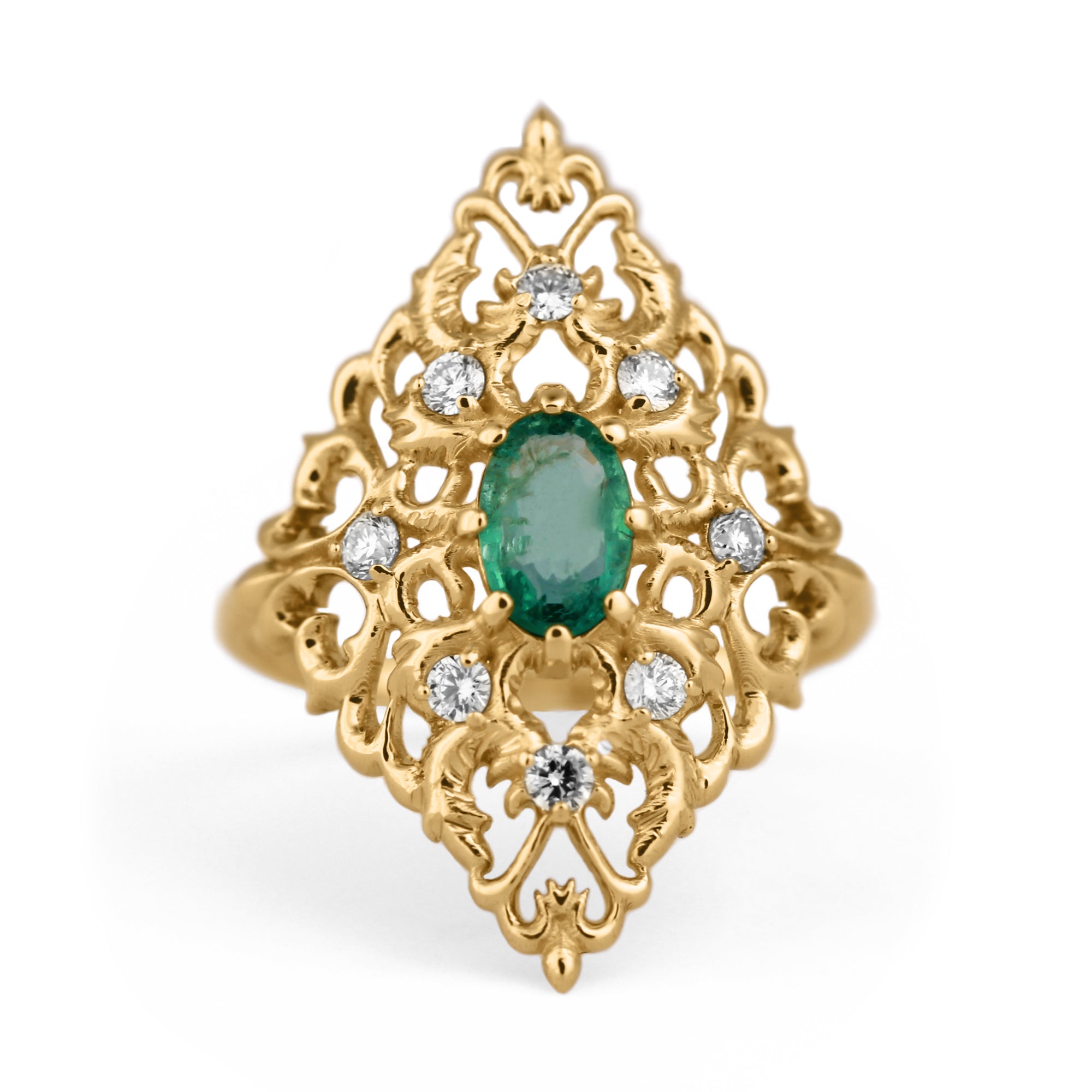 Emerald Ring With Tiny Diamonds – Ananda Khalsa